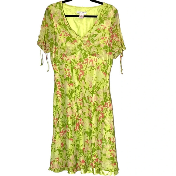 Sigrid Olsen Dresses & Skirts - Sigrid Olson 100% Silk Resort Wear Summer Green Botanical V-Neck Slip Dress